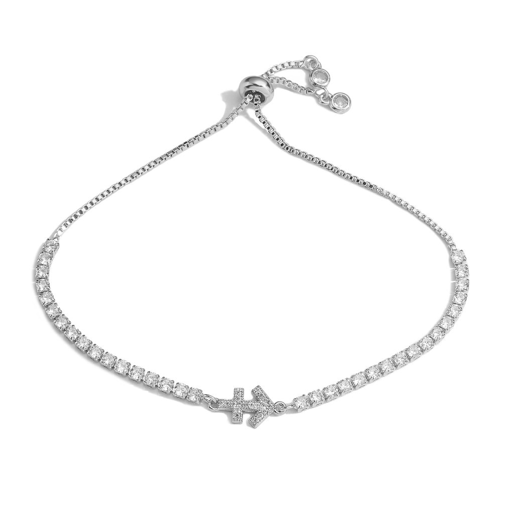 Zodiac Sign Adjustable Tennis Bracelet - Zirconia Constellation Charm Bolo Bracelet — Gold - Pisces