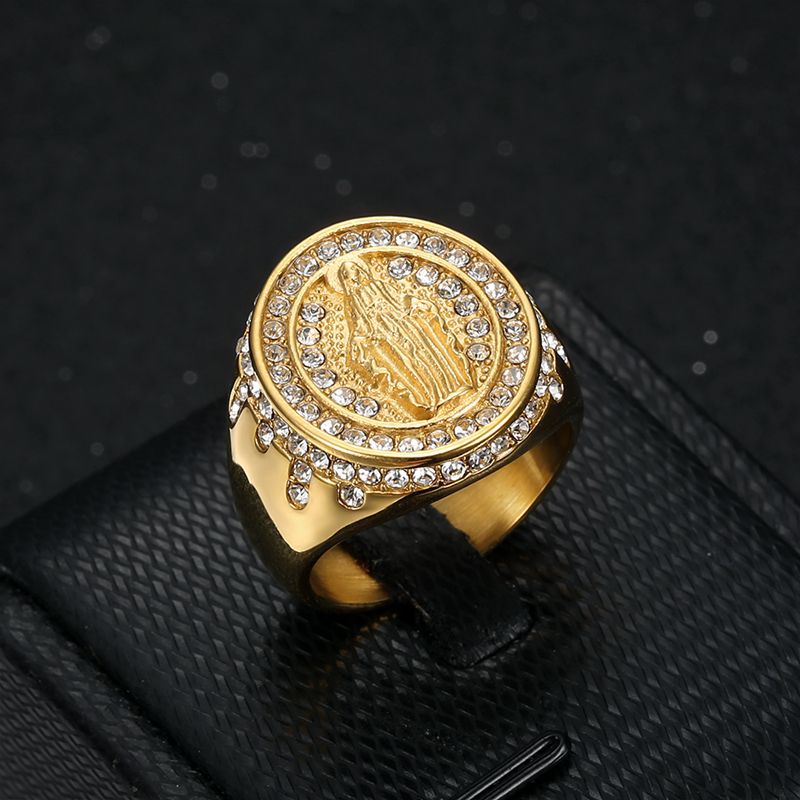 Gold-Plated Virgin Mary Rhinestone Signet Ring — view 3