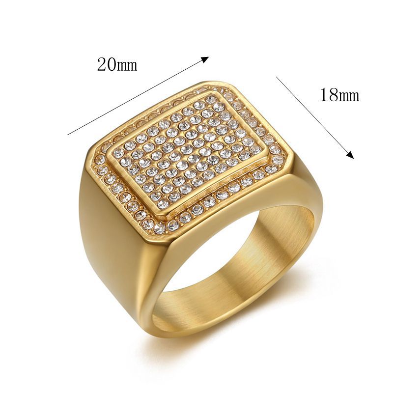 Gold-Plated Rectangular Full Rhinestone Signet Ring — Rings | MAOLE Fine Jewelry