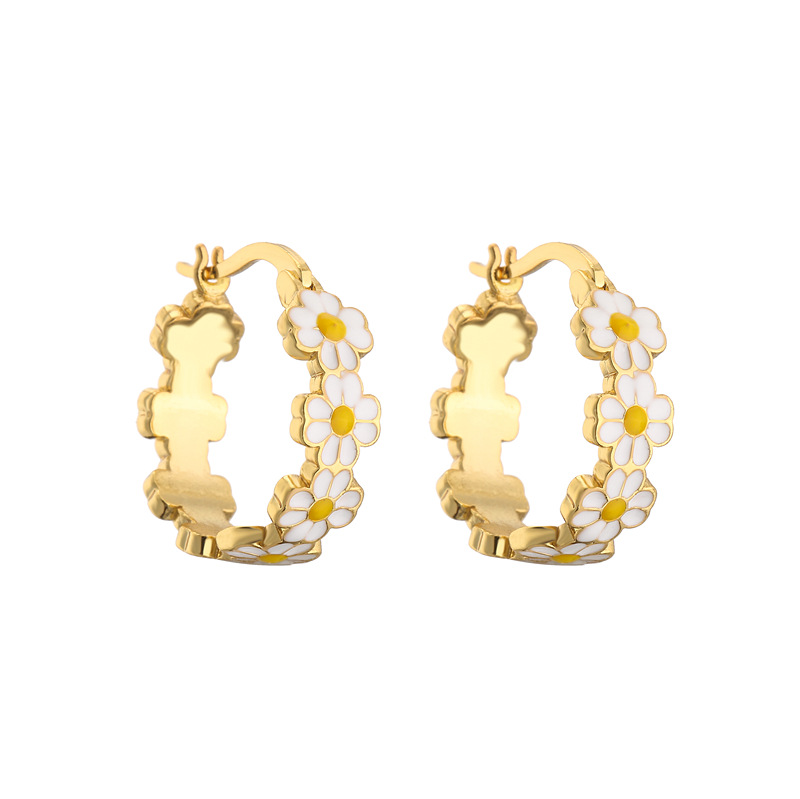 Enamel Daisy Hoop Earrings / Fresh Small Daisy Earrings