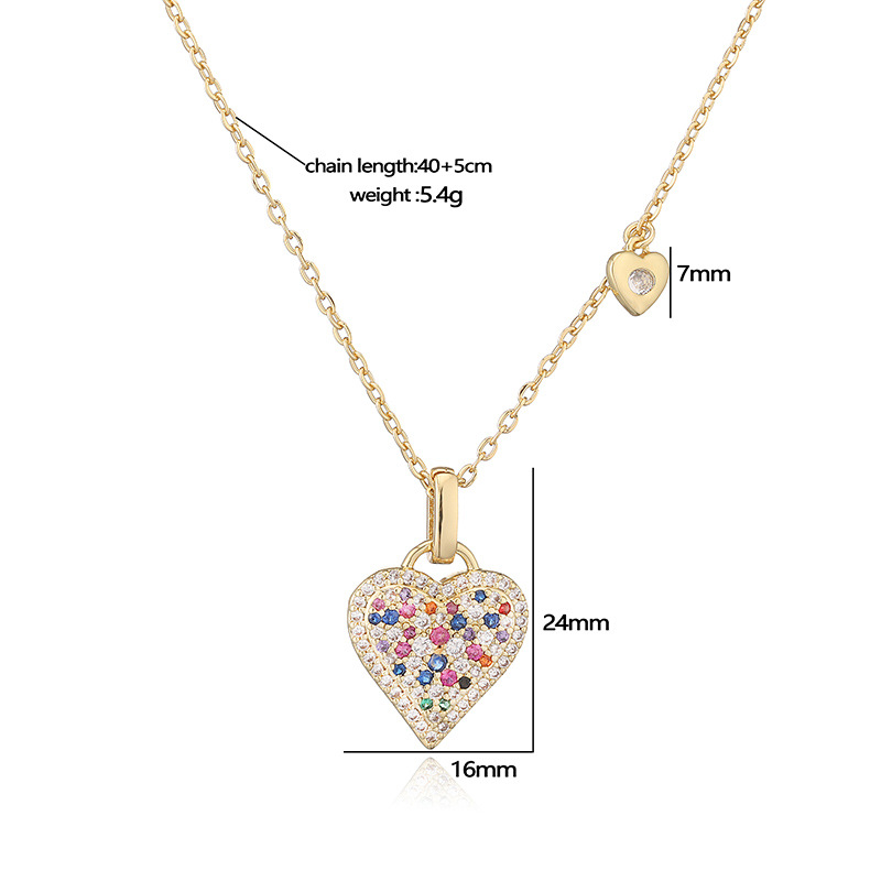 Exquisite Heart Pendant Necklace with Colorful Stones - Elegant Minimalist Clavicle Chain 3