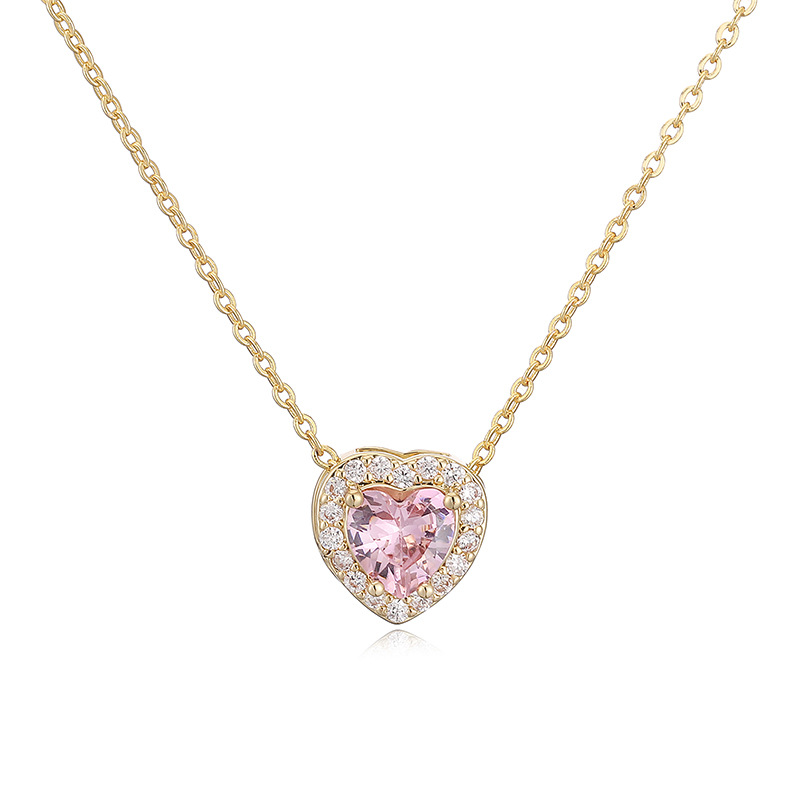 Elegant Light-Luxury Copper Inlaid Color Diamond Twelve Birthstone Heart Necklace Super Sparkling Heart Pendant Collarbone Chain 14