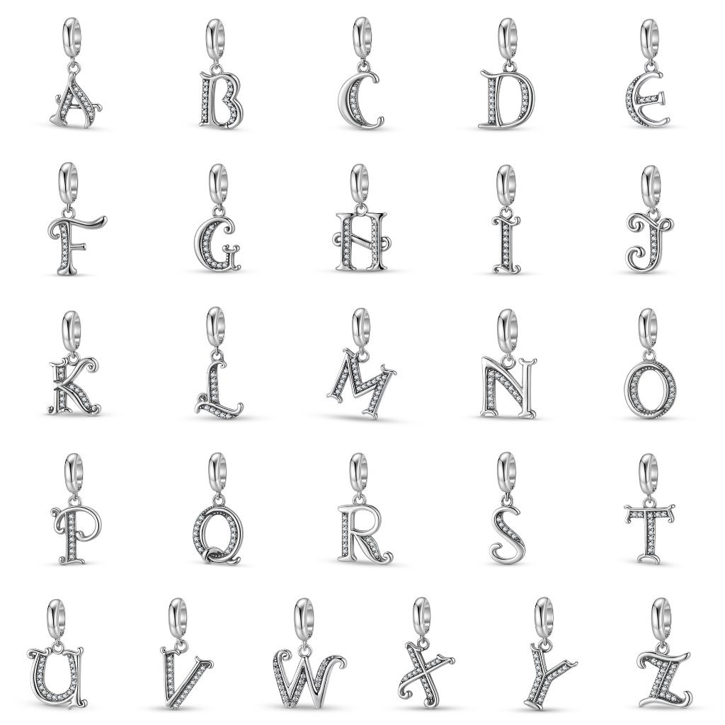 26 Letters A-Z Pendant S925 Sterling Silver Oxidized Inlaid Zircon Big Hole Bead Charm — Charms | MAOLE Fine Jewelry