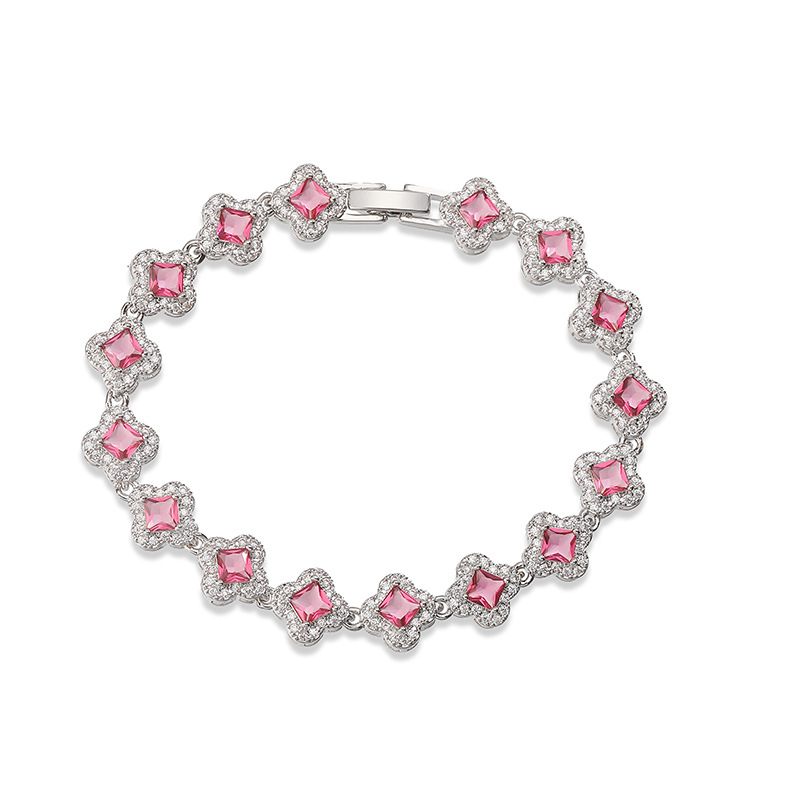 Copper Inlaid Colorful Zirconia Four-Leaf Clover Flower Petal Stackable Bracelet for Women - Luxury Sparkling Floral Bangle 6