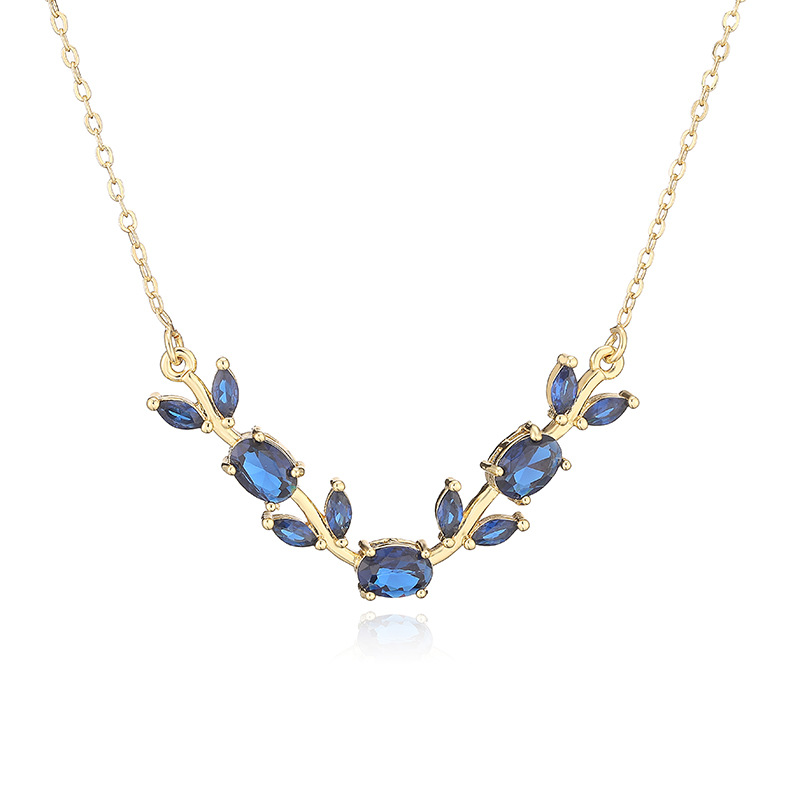 Exquisite Light-Luxury Copper Inlaid Colorful Zirconia Tulip Necklace - Sweet Versatile Branch-Leaf Flower Petal Collar Chain 3