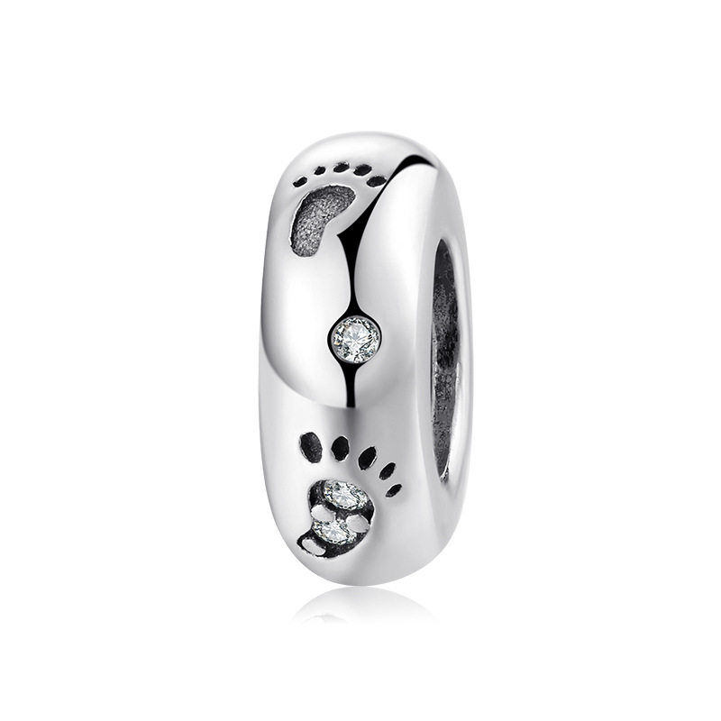 S925 Sterling Silver Spacer Bead Charm with Zircon – 7 Styles for Bracelet — Paw Print