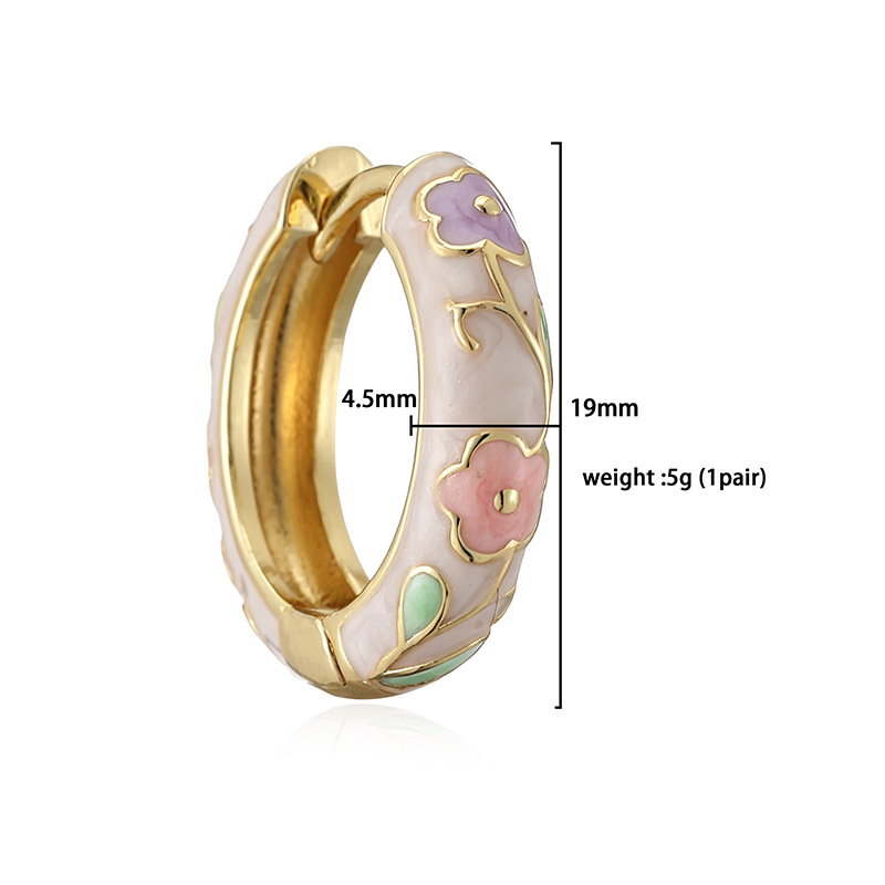 Colorful Enamel Rose Flower Hoop Huggie Earrings - Sweet Dopamine Camellia Style 3