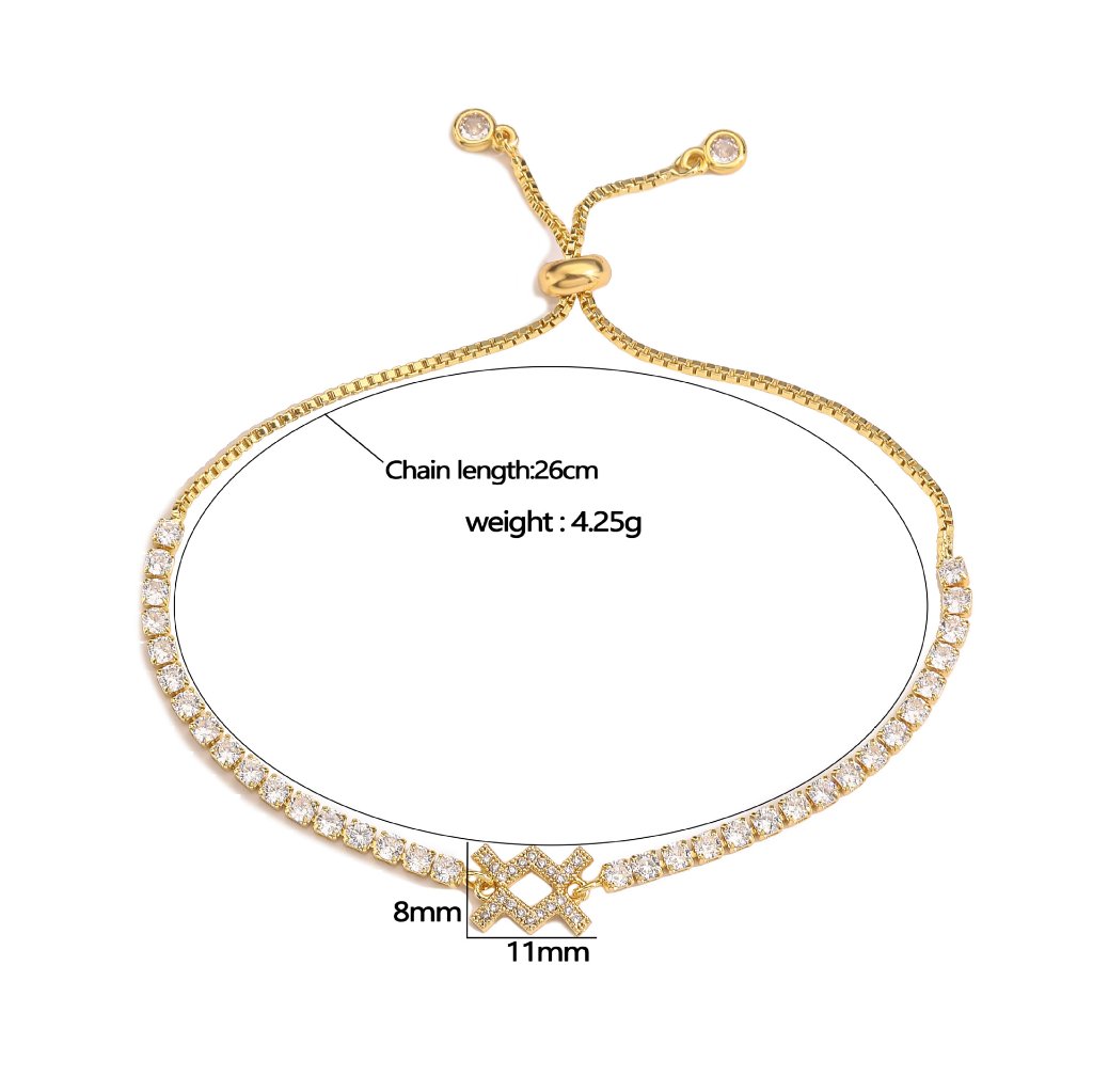 Zodiac Sign Adjustable Tennis Bracelet - Zirconia Constellation Charm Bolo Bracelet — size chart