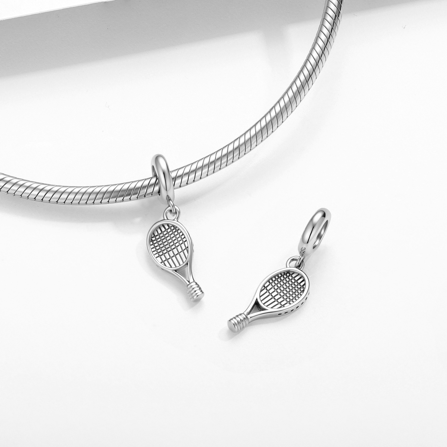 S925 Sterling Silver Tennis Racket Charm - Bracelet Pendant — view 2