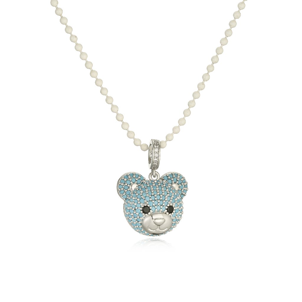 Cute Bear Pendant Necklace - Turquoise Silver Bead Chain