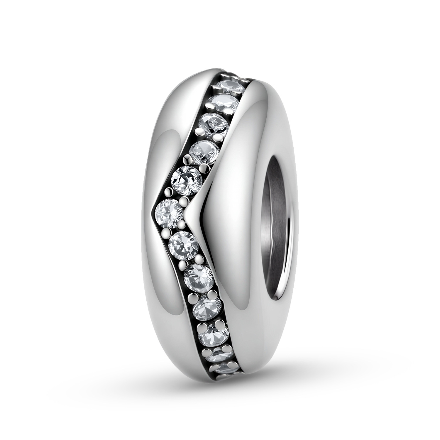 S925 Sterling Silver V-Shaped Ring Zircon Spacer Bead — Charms | MAOLE Fine Jewelry
