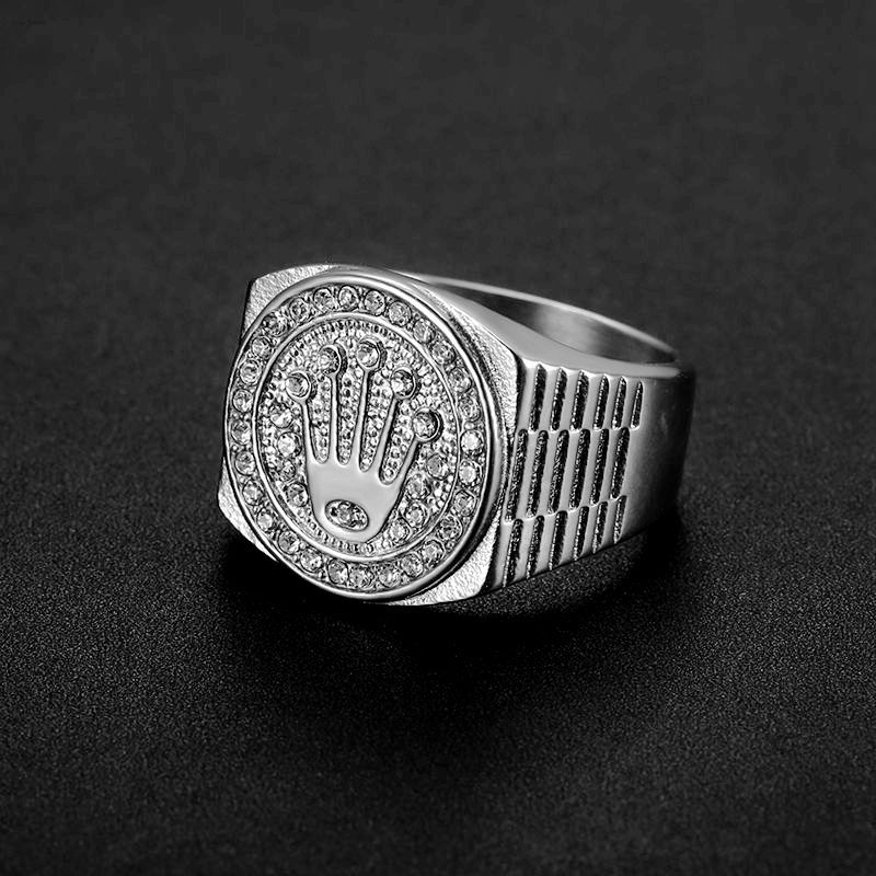 316L Stainless Steel Crown Rhinestone Signet Ring — view 4