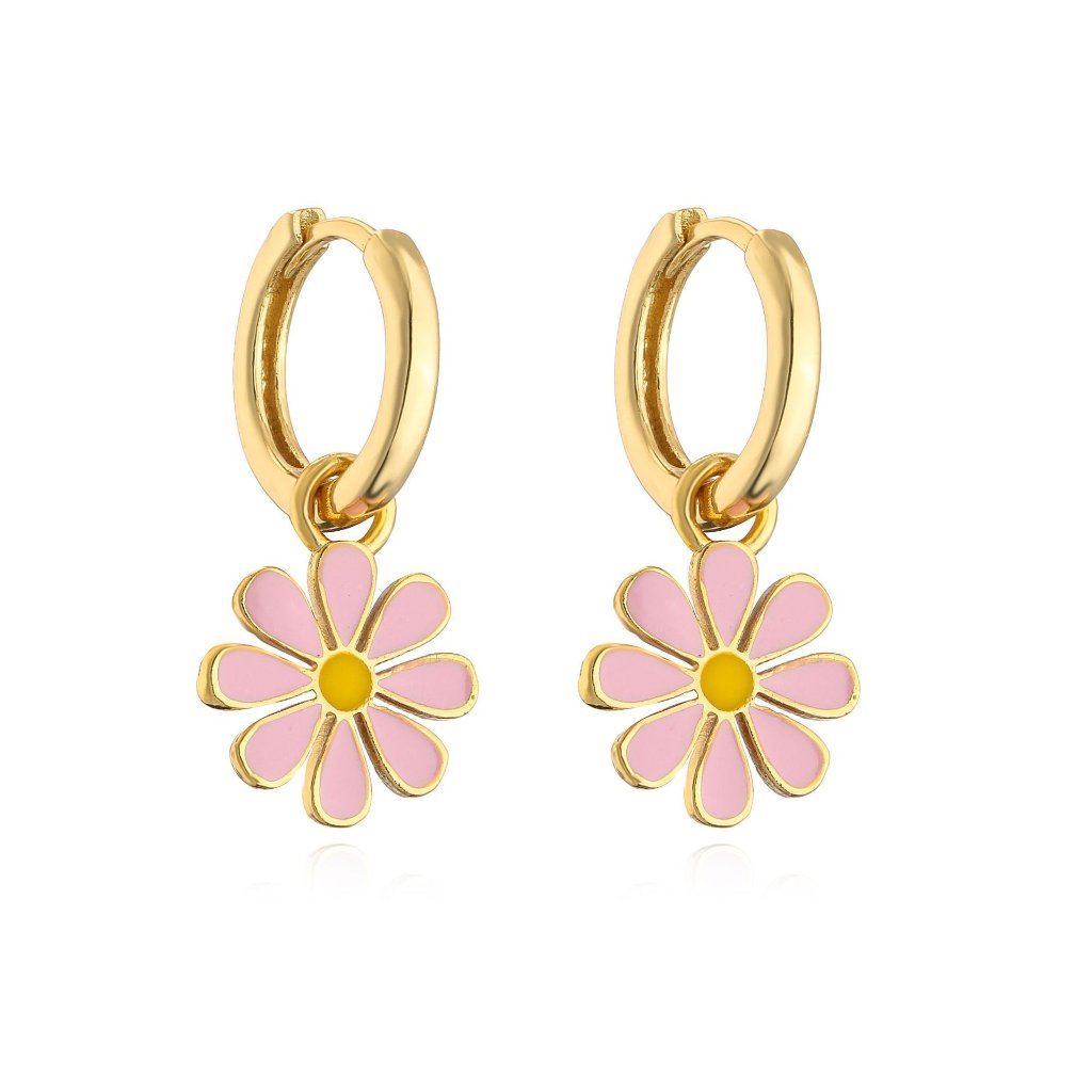 Drip Oil Fresh Daisy Hoop Earrings with Charm / Small Daisy Earrings — Charms | MAOLE Fine Jewelry
