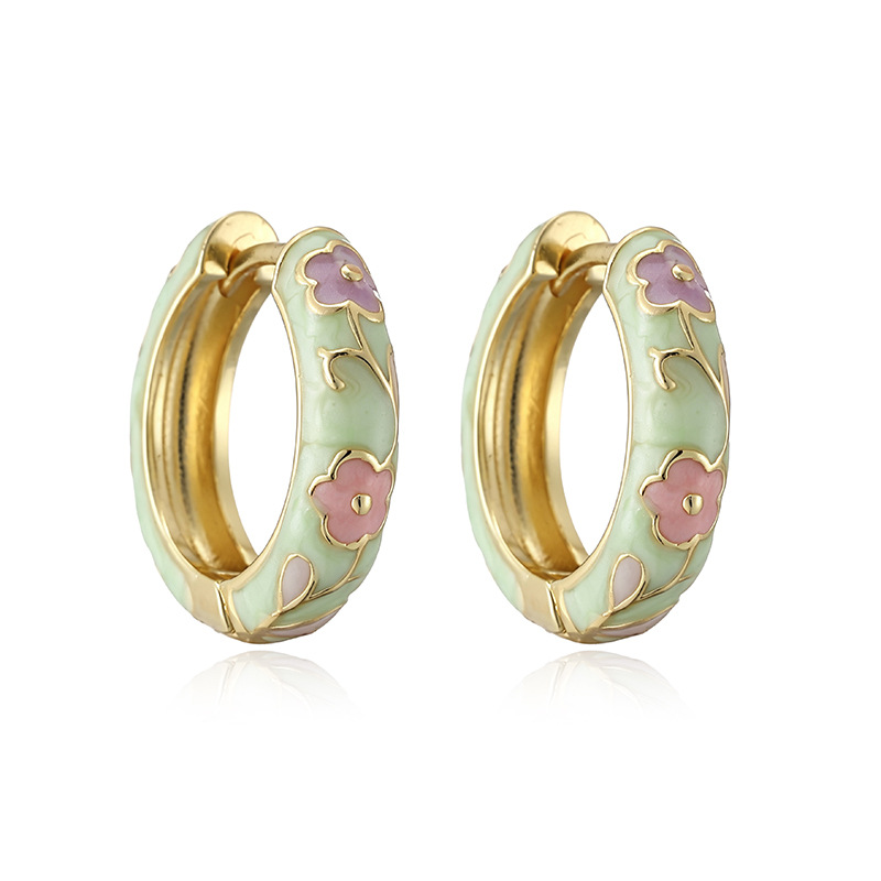 Colorful Enamel Rose Flower Hoop Huggie Earrings - Sweet Dopamine Camellia Style 7