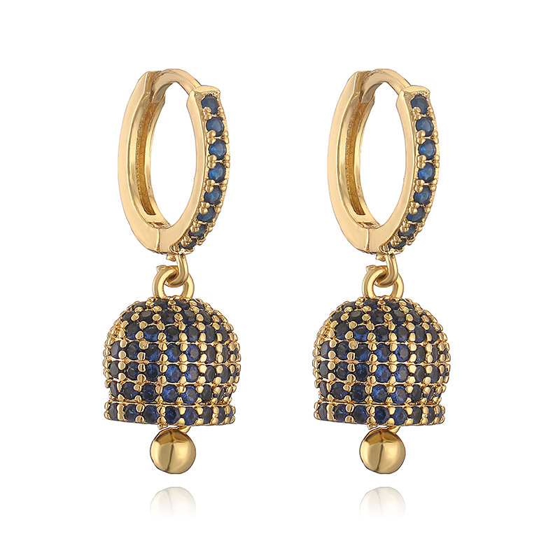 Fashion Luxury Copper Inlaid Colored Diamond Bell Earrings - Niche High-End Bell-Shaped Jewelry 4