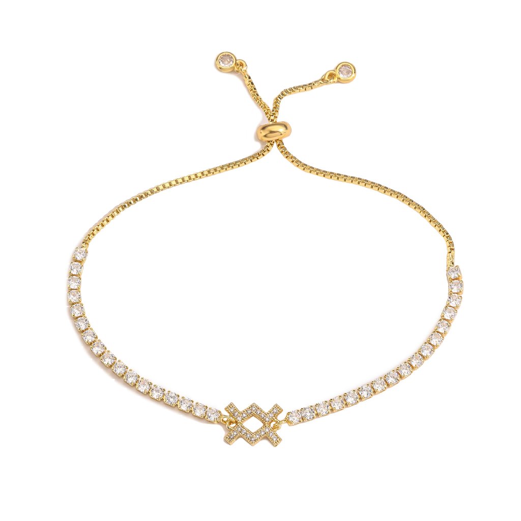 Zodiac Sign Adjustable Tennis Bracelet - Zirconia Constellation Charm Bolo Bracelet — Silver - Sagittarius