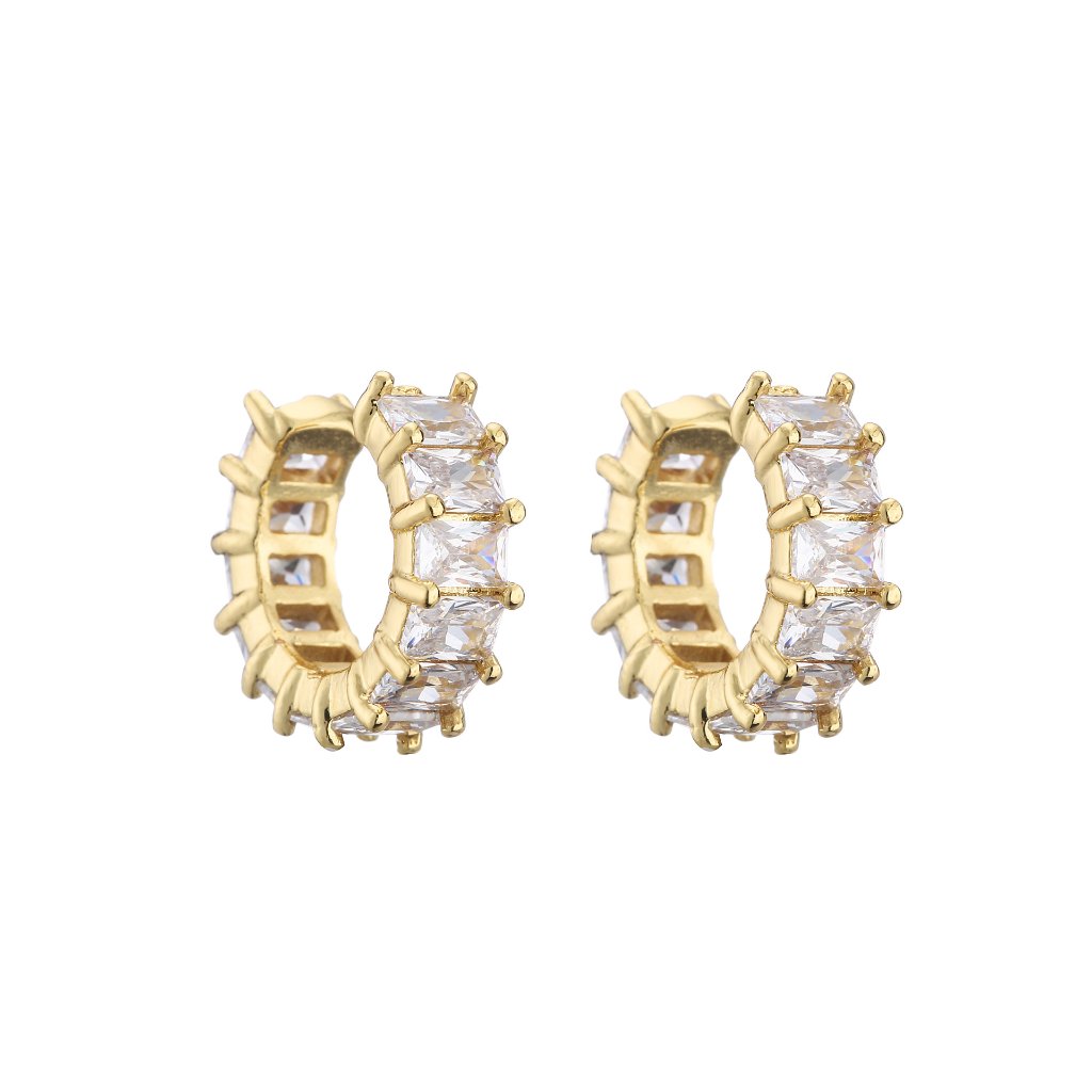 Micro-Pave Zirconia Baguette Hoop Earrings 18K Real Gold Plating Lasting Color Copper Jewelry 3