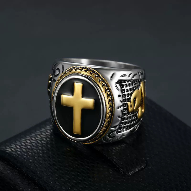 Gold-Plated God's Hand Cross Signet Ring — view 3