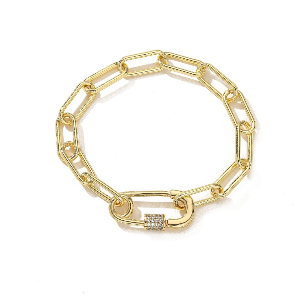 Micro-Pave Safety Pin Paperclip Chain Necklace and Bracelet - Hip-Hop Trendy Jewelry 5