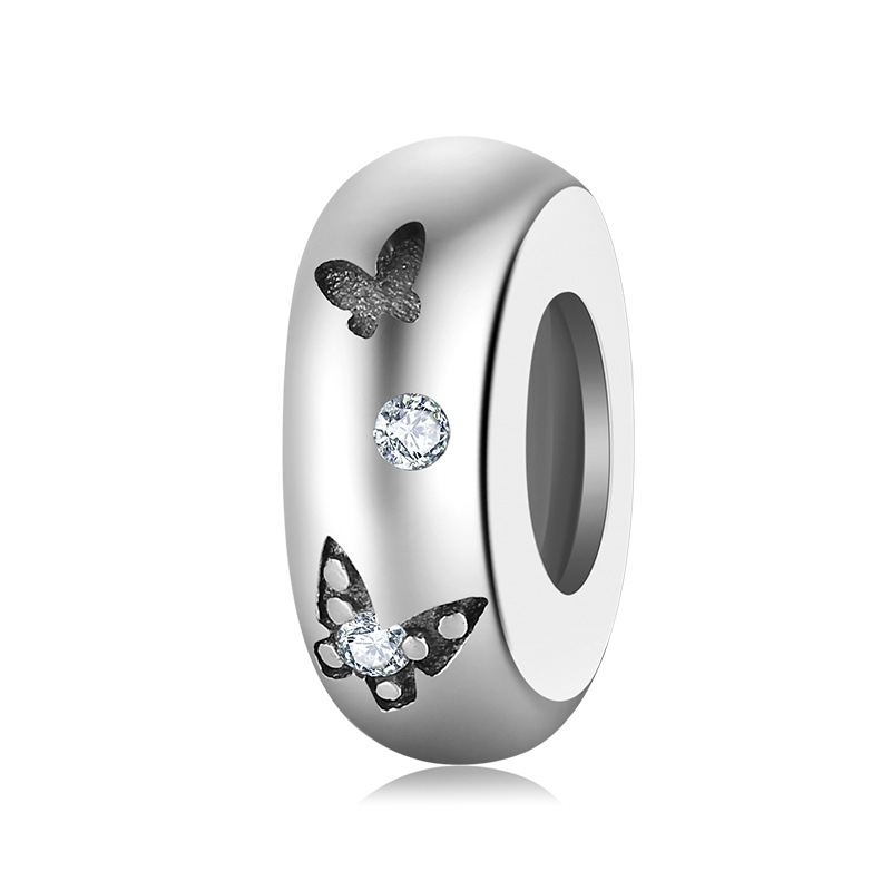 S925 Sterling Silver Spacer Bead Charm with Zircon – 7 Styles for Bracelet — Butterfly