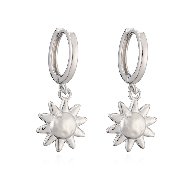 French Retro Copper Silver-Tone Sun Charm Hoop Earrings — Charms | MAOLE Fine Jewelry