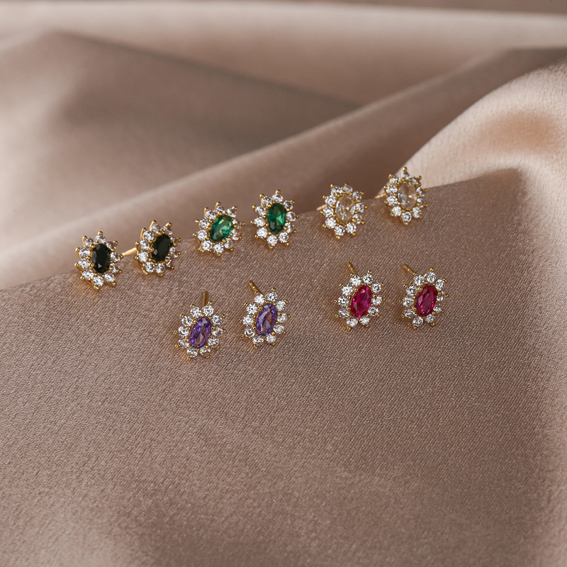Micro-Pave Zircon Floral Stud Earrings for Women - Elegant Flower Halo Jewelry