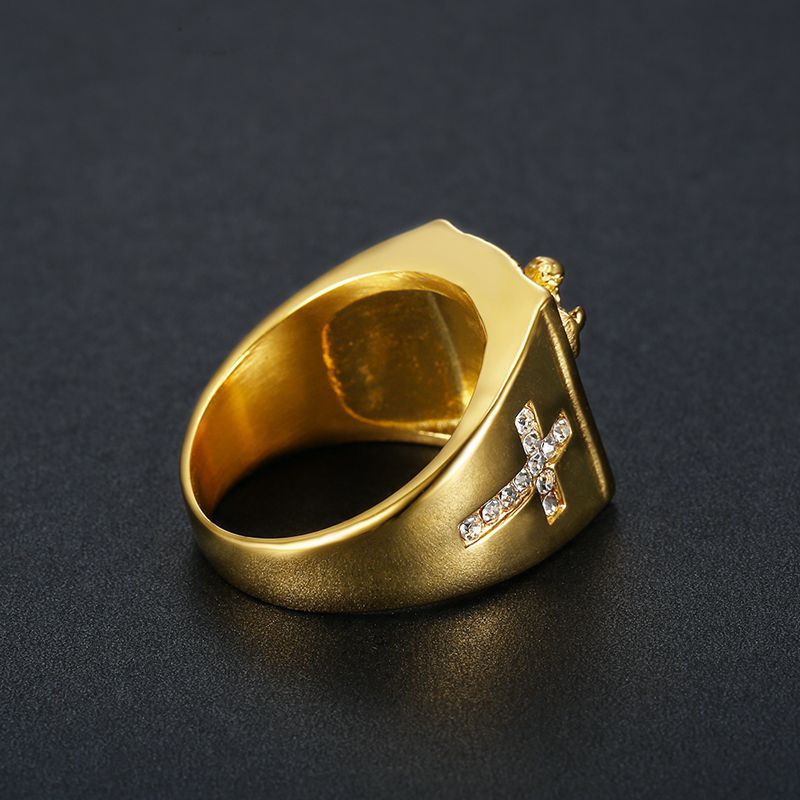 Gold-Plated Rhinestone Crucifix Signet Ring — view 2