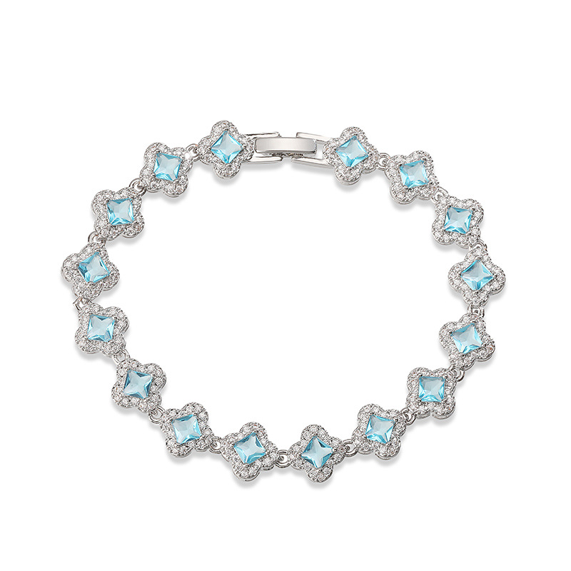 Copper Inlaid Colorful Zirconia Four-Leaf Clover Flower Petal Stackable Bracelet for Women - Luxury Sparkling Floral Bangle 7