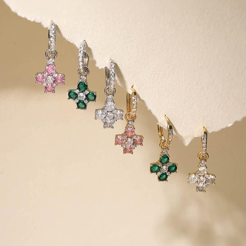 Copper Inlaid Colorful Zircon Flower Huggie Hoop Earrings Dainty Flower Petal Dangle Charms for Women — Charms | MAOLE Fine Jewelry