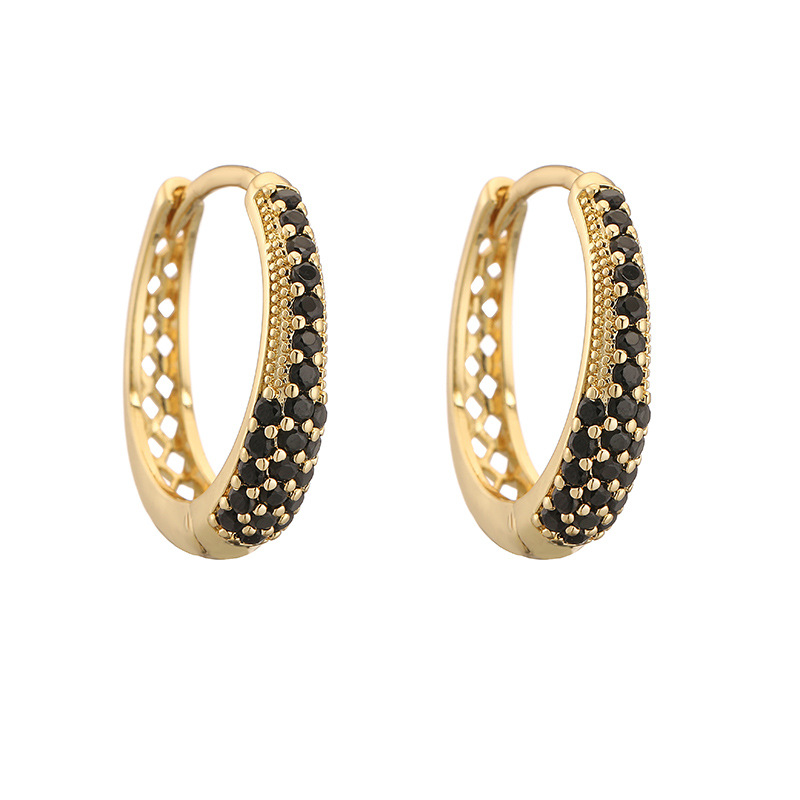 European Luxury Copper Inlaid Colored Diamond Oval Hoop Earrings Niche Design Hollow U-Shaped Huggie Earrings 9