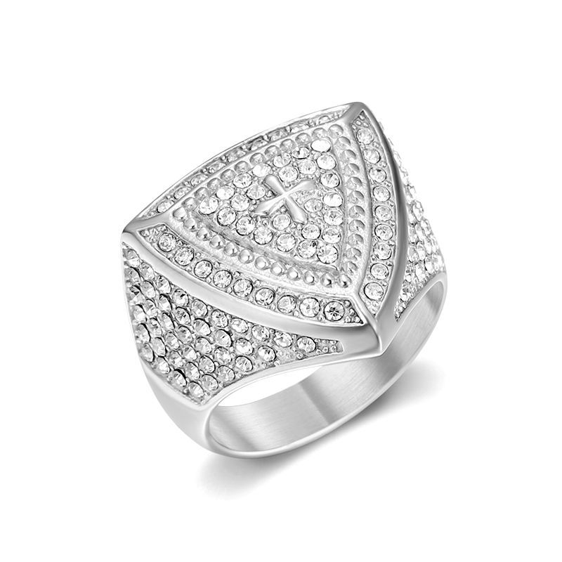 Steel Triangular Cross Rhinestone Signet Ring — Rings | MAOLE Fine Jewelry