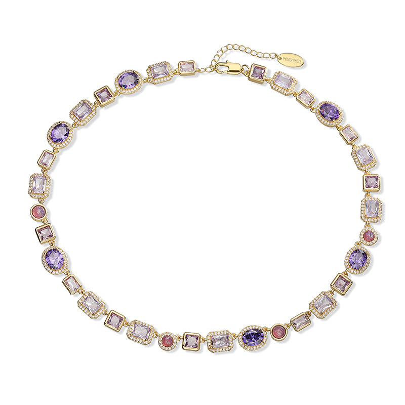 Exquisite Luxury Copper Inlaid Colored Diamond Oval and Square Splicing Necklace 6