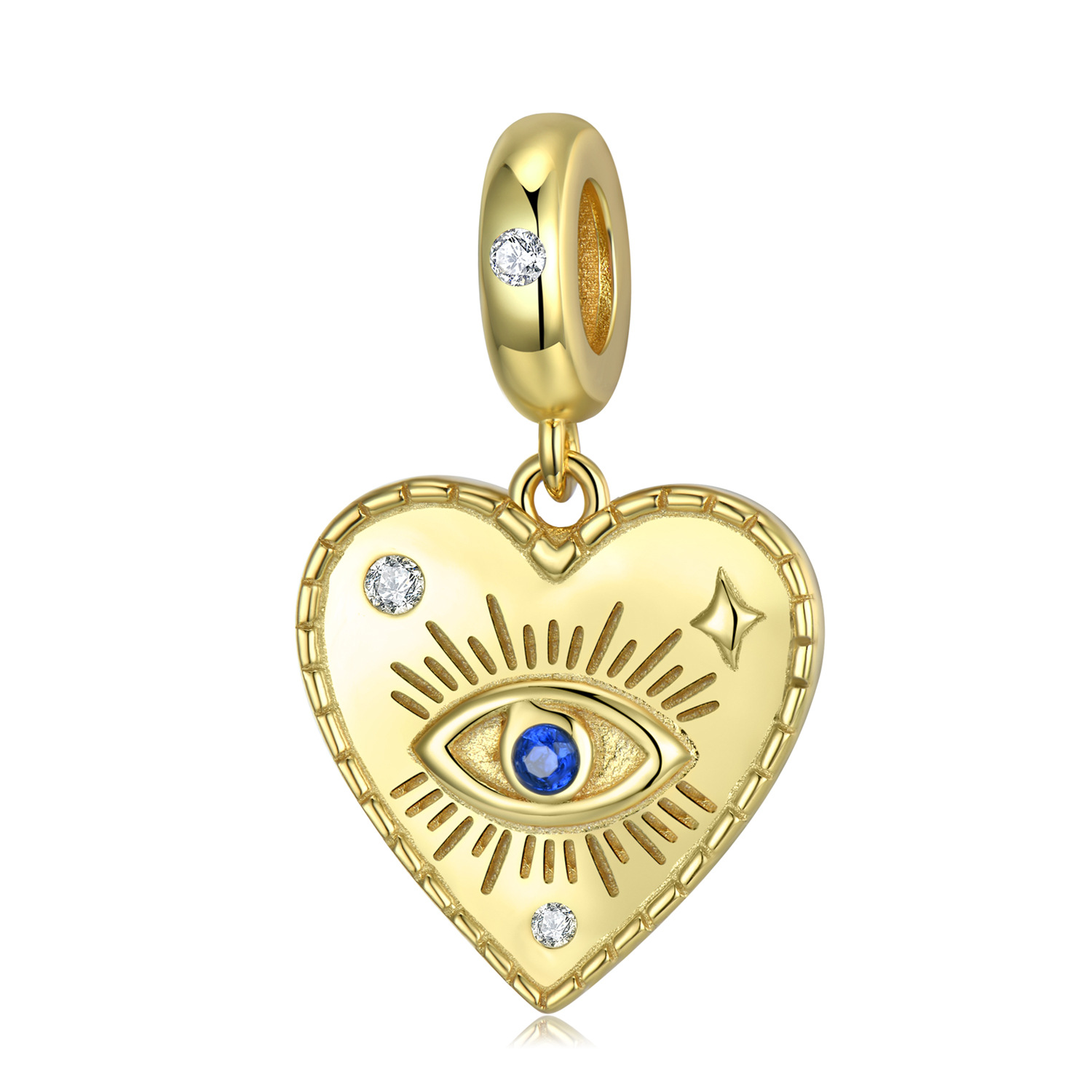 Heart-Shaped Evil Eye Charm S925 Sterling Silver Gold-Plated Dangle for DIY Bracelet and Necklace — Charms | MAOLE Fine Jewelry