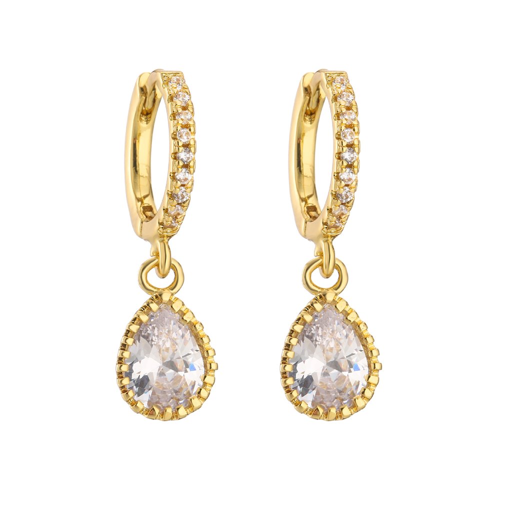Zirconia Teardrop Huggie Hoop Earrings - Gold Plated