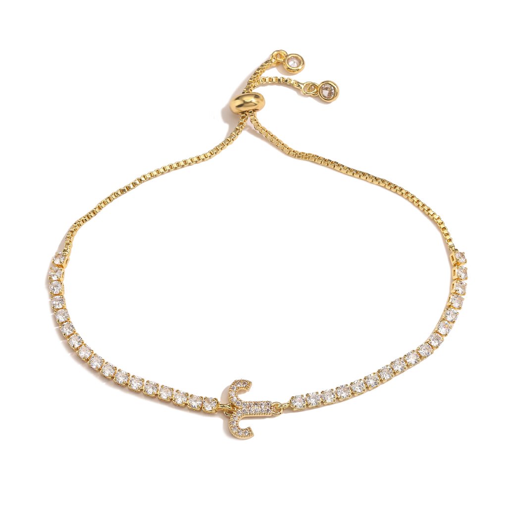 Zodiac Sign Adjustable Tennis Bracelet - Zirconia Constellation Charm Bolo Bracelet — Gold - Cancer