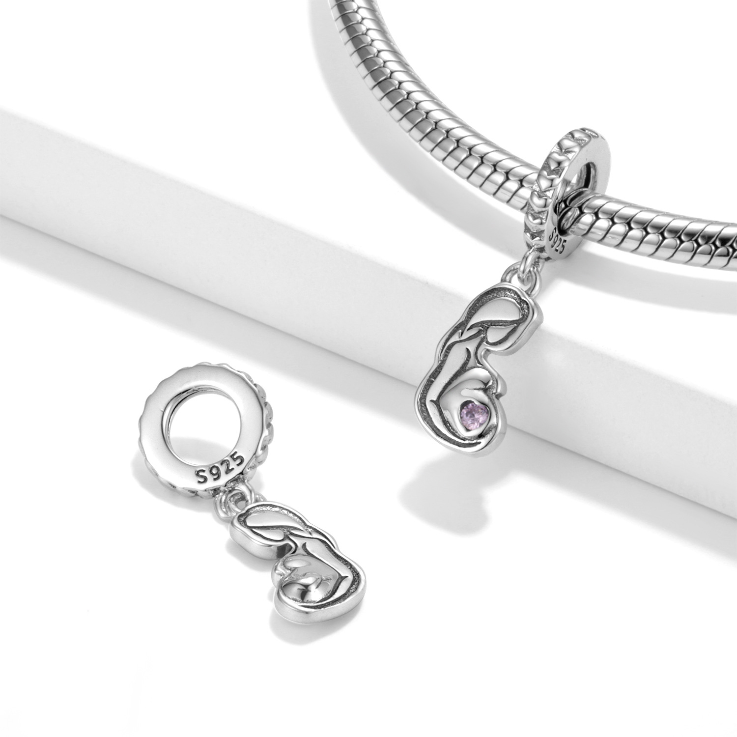 Mother's Day Mother and Child Charm 925 Sterling Silver Inlaid Zircon for DIY Bracelet — view 4