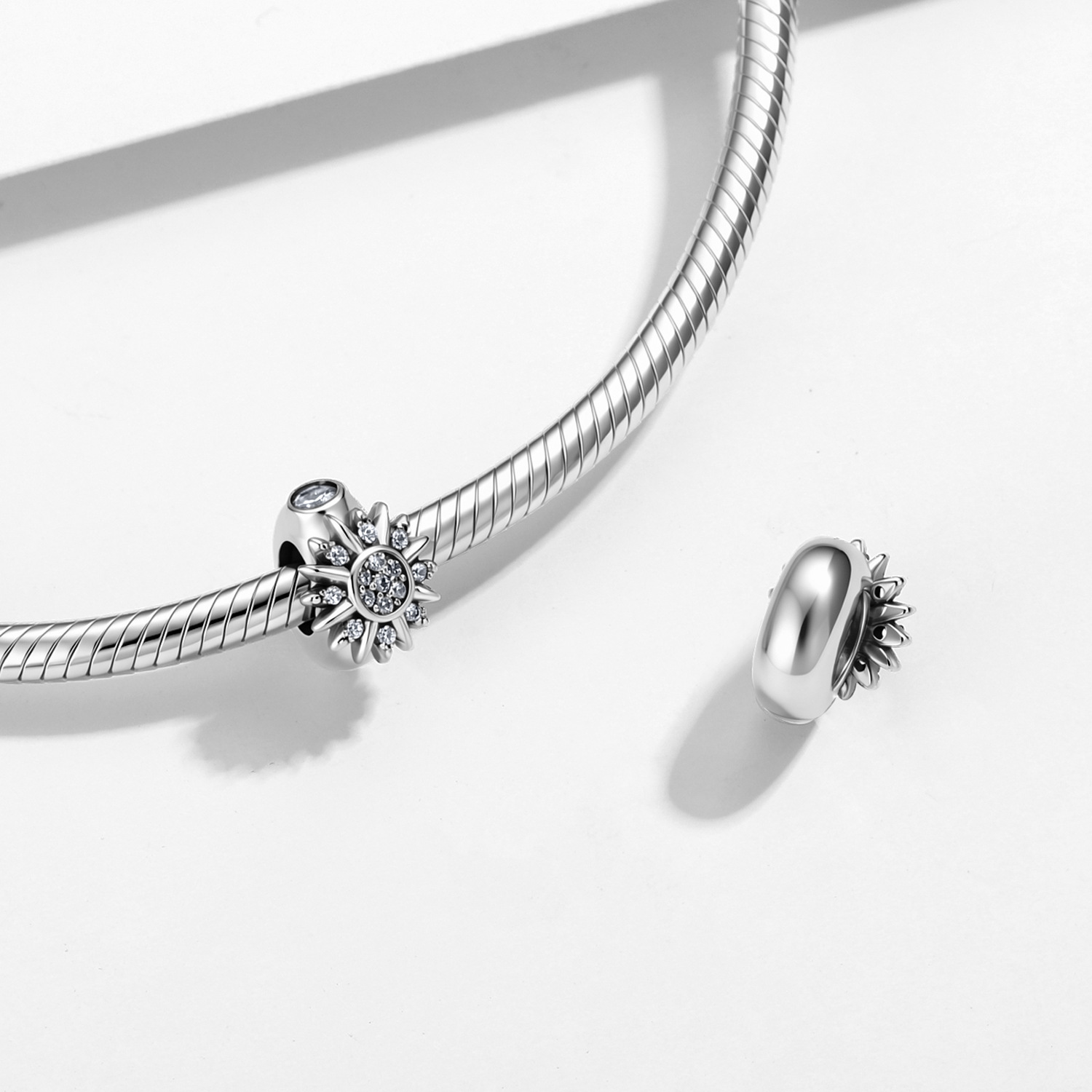 S925 Sterling Silver Sunflower Zircon Spacer Bead — view 3