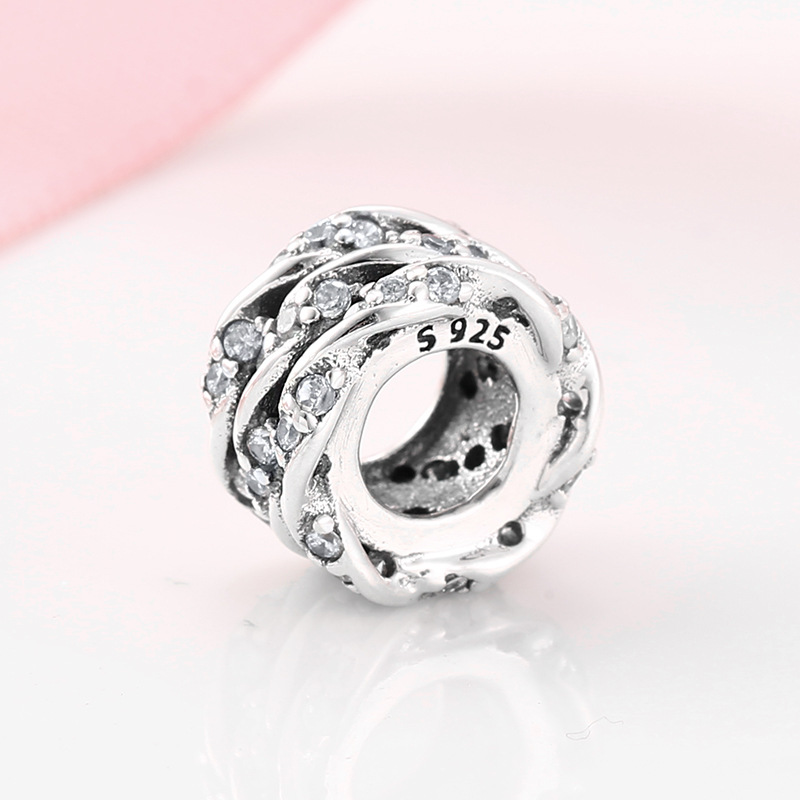 Hollow Pave Zirconia Ring Charm - 925 Sterling Silver Bead — view 4