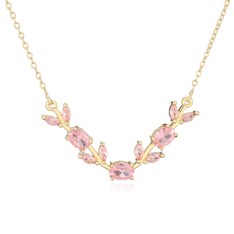 Exquisite Light-Luxury Copper Inlaid Colorful Zirconia Tulip Necklace - Sweet Versatile Branch-Leaf Flower Petal Collar Chain 5