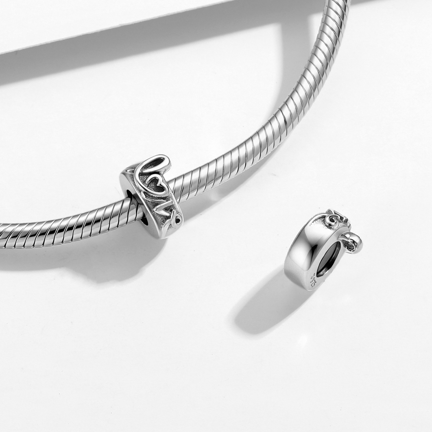 S925 Sterling Silver LOVE Heart Letter Spacer Charm - Bracelet Bead — view 3
