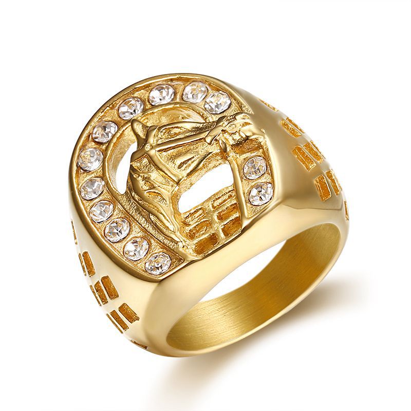 Gold-Plated Rhinestone Horse Head Signet Ring — Rings | MAOLE Fine Jewelry