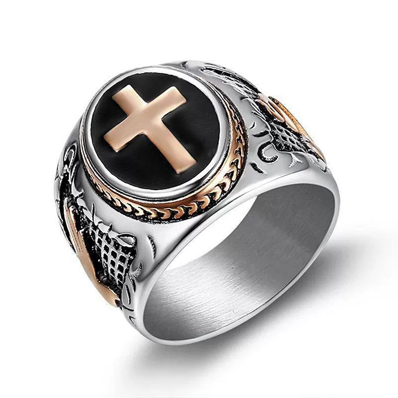 Rose Gold-Plated Hand of God Cross Signet Ring — Rings | MAOLE Fine Jewelry