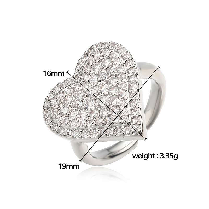 Fashion Luxury Copper Inlaid Colored Diamond Heart-Shaped Ring - Niche High-End Adjustable Jewelry — view 2
