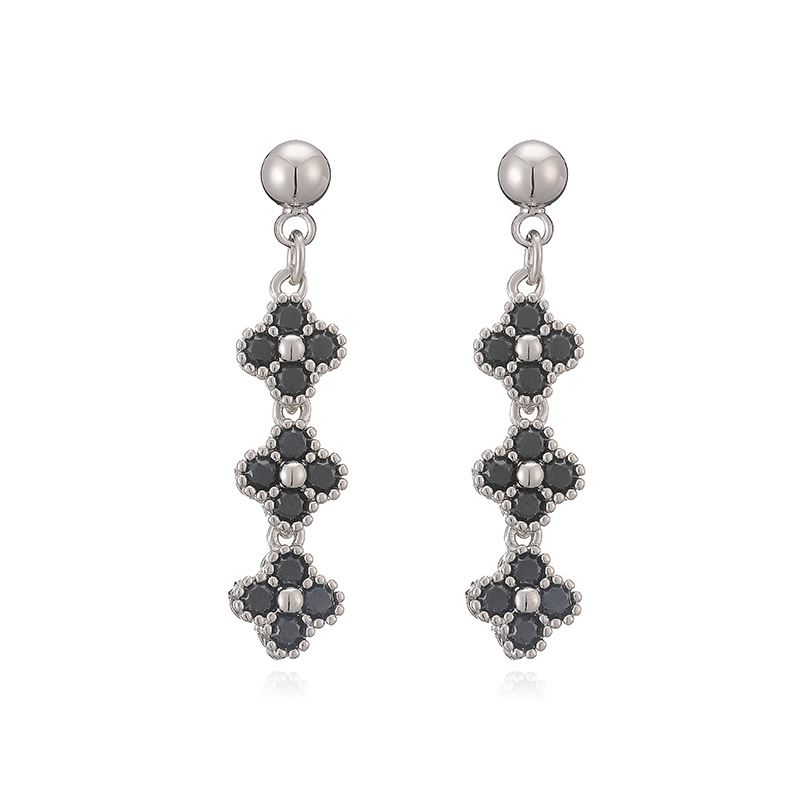 Elegant Crystal Flower Tassel Drop Earrings - Triple Floral Dangle Studs 12