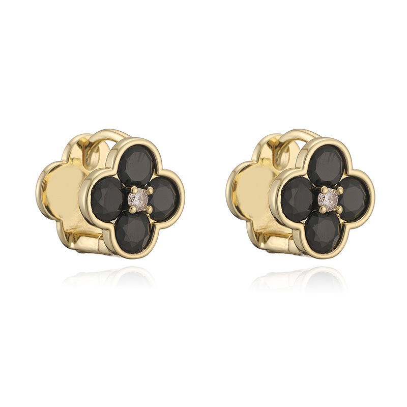 Exquisite Light-Luxury Copper Inlaid Colorful Zirconia Double-Sided Flower Huggie Hoop Earrings - Sweet Versatile Flower Petal Stackable Earrings for Women 7