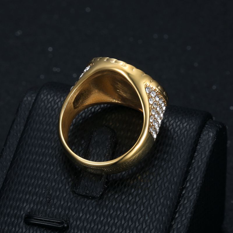 Gold-Plated Circular Dollar Sign Rhinestone Signet Ring 4