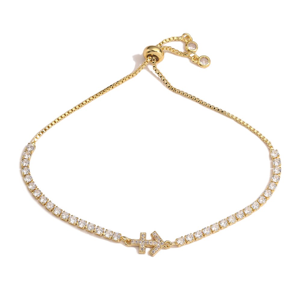 Zodiac Sign Adjustable Tennis Bracelet - Zirconia Constellation Charm Bolo Bracelet — Gold - Sagittarius