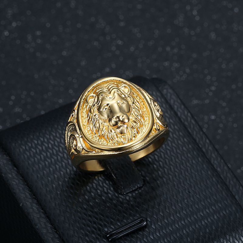 Gold-Plated Lion Head Signet Ring — view 2