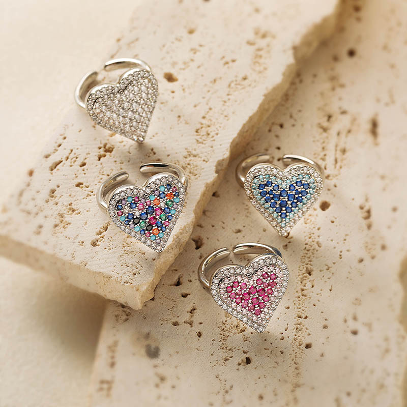 Fashion Luxury Copper Inlaid Colored Diamond Heart-Shaped Ring - Niche High-End Adjustable Jewelry — Rings | MAOLE Fine Jewelry