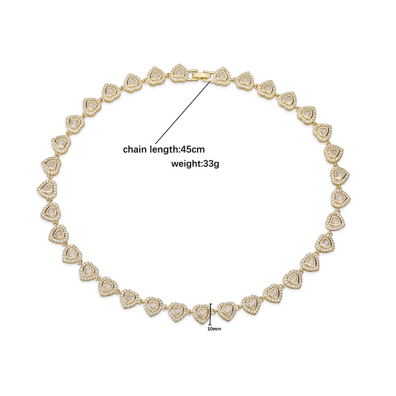Copper Inlaid Crystal Heart Link Necklace - Light Luxury Heart Charm — view 2